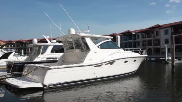 Beau bateau attaché à un quai — Video