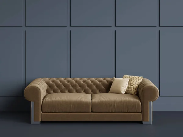 ブルーの壁と空の部屋でクラシックな房状のソファ デジタル Illustration のレンダリング 最小限のコンセプト — ストック写真