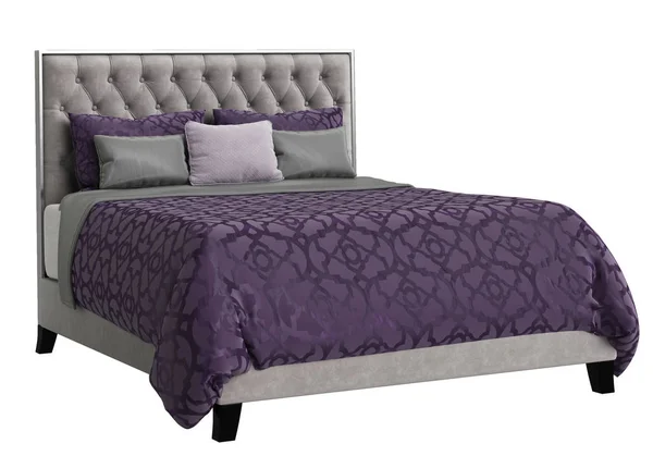 Klasik Tufted Bed Latar Belakang Putih Rendering — Stok Foto