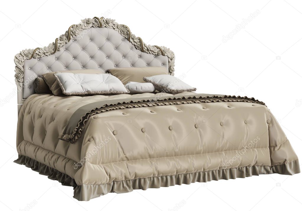 Classic bed on white background 3d rendering