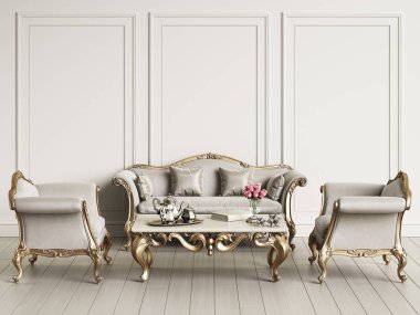 Kopya alanı klasik iç tasarımı. Mockup. Dijital Illustration.3d işleme