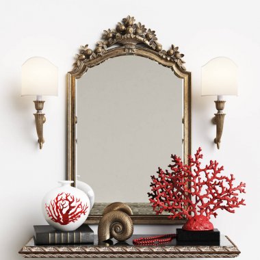 Klasik ayna interiror bir dekor ile. Dijital illustration.3d işleme