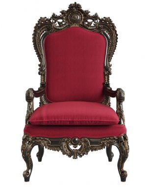 Classic  baroque armchair in blsck,gold and red isolated on white background.Digital Illustration.3d rendering clipart