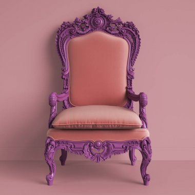 Menekşe rengi pembe bir arka plan üzerinde klasik Barok koltukta. Dijital Illustration.3d işleme