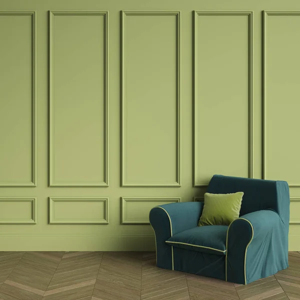 Cómodo Sillón Color Esmeralda Con Almohada Verde Pie Interior Clásico — Foto de Stock
