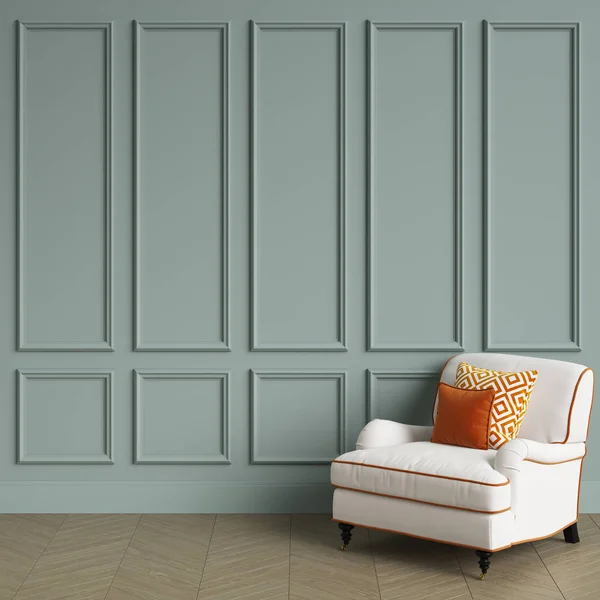 Silla Blanca Clásica Con Almohada Naranja Interior Clásico Paredes Color — Foto de Stock