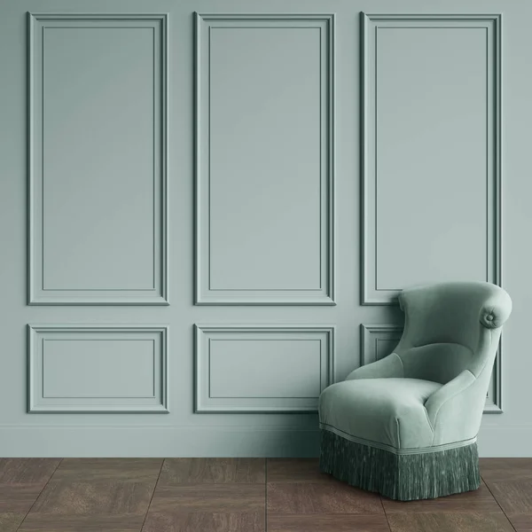 Chaise Classique Couleur Olive Debout Dans Intérieur Classique Murs Vert — Photo