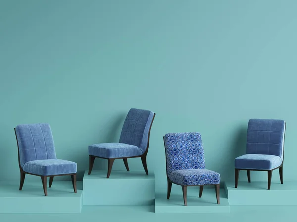Mavi Sandalye Üzerinde Kopya Alanı Ile Mavi Backgrond Minimalizm Kavramı — Stok fotoğraf