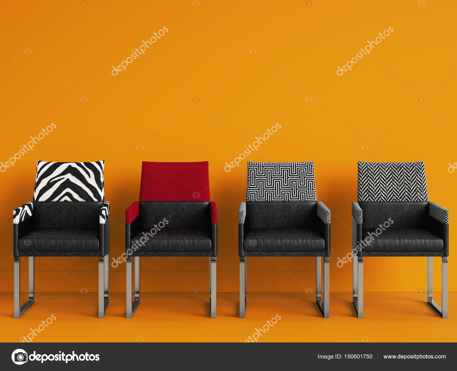 Chairs Different Colors Yellow Room Copy Space Interior Mockup Digital Stock Photo C Remuhin 190601750