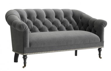 Klasik gri kanepe beyaz arka plan üzerinde izole tufted. Dijital illustration.3d işleme