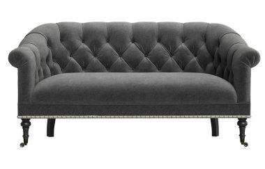 Klasik gri kanepe beyaz arka plan üzerinde izole tufted. Dijital illustration.3d işleme