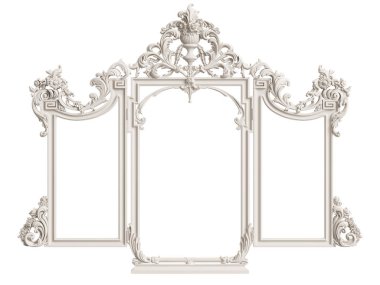 Beyaz arka plan üzerinde izole klasik ayna çerçevesi. Dijital illustration.3d işleme