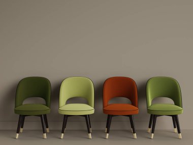 4 sandalye ile kopya alanı odada. İç mockup. Dijital illüstrasyon. 3D render