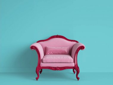 Klasik barroque tekli pembe renkli kopya alanı ile mavi odada. İç mockup. Dijital illüstrasyon. 3D render