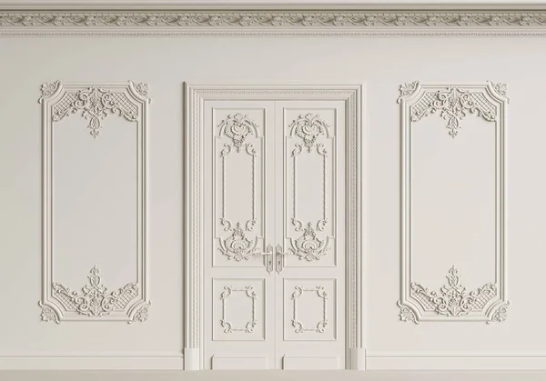 Klassieke Interieur Wand Sierlijsten Ornated Kroonlijst Deur Digital Illustration Rendering — Stockfoto