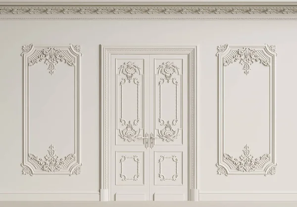 Klasik iç duvar. Silme, ornated korniş, kapı. Dijital illustration.3d işleme