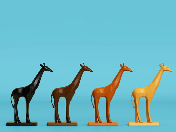 Giraffe Sculpturen Blauwe Achtergrond Met Kopie Ruimte Minimale Concept Digitale — Stockfoto