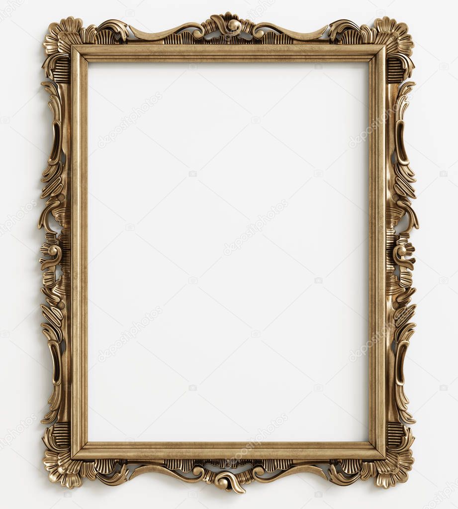 Classic mirror frame on white background.Digital illustration.3d rendering