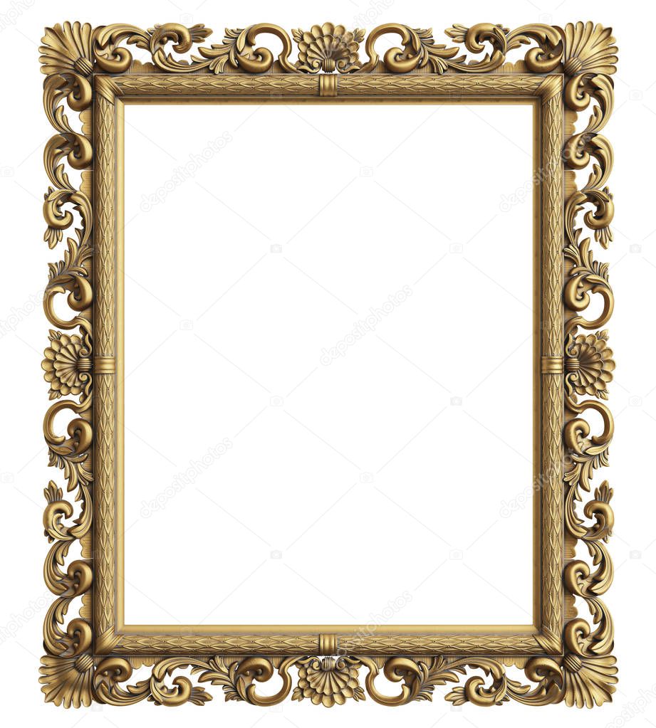 Classic mirror frame on white background.Digital illustration.3d rendering