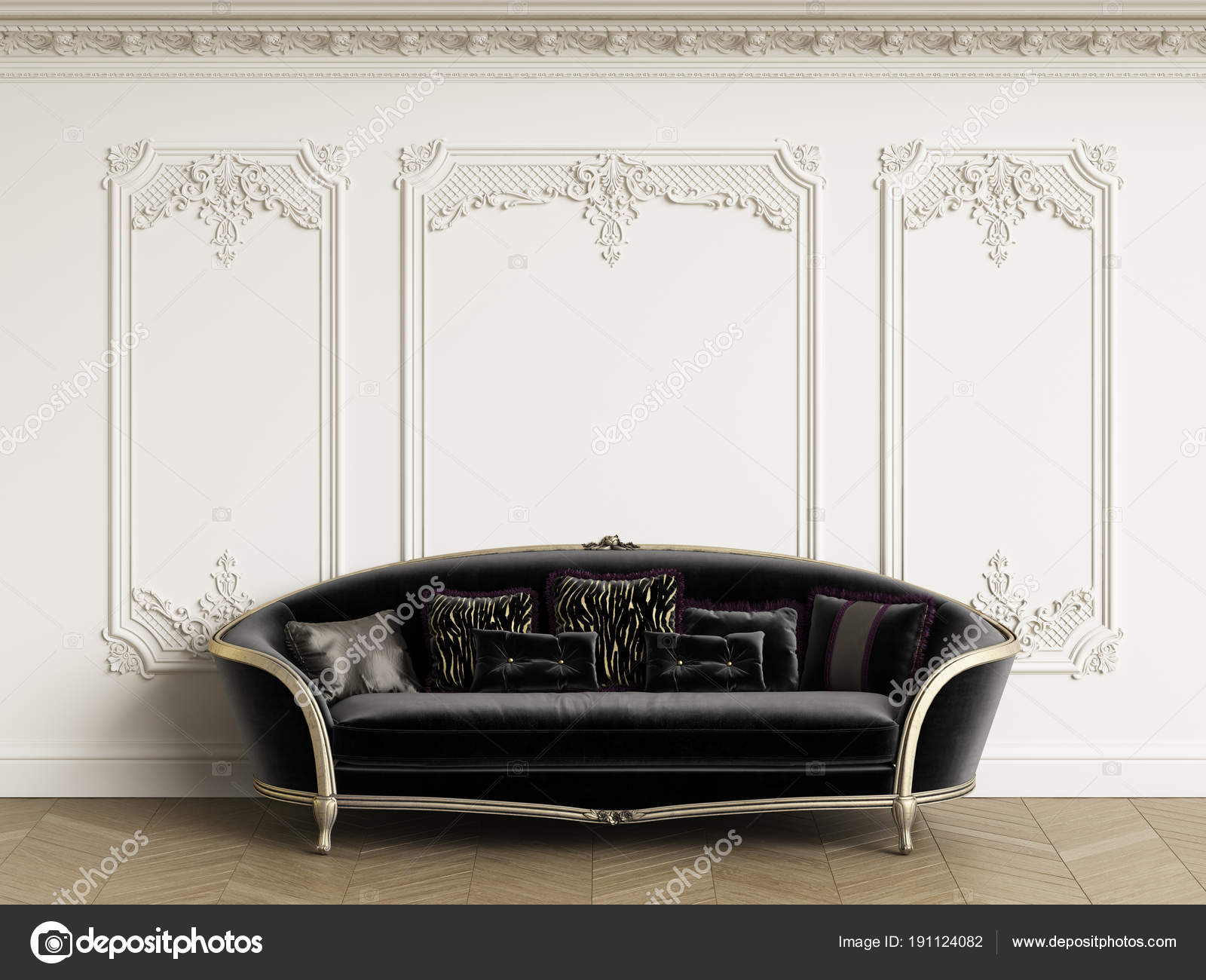 Classic Sofa Classic Interior Copy Space White Walls Mouldings
