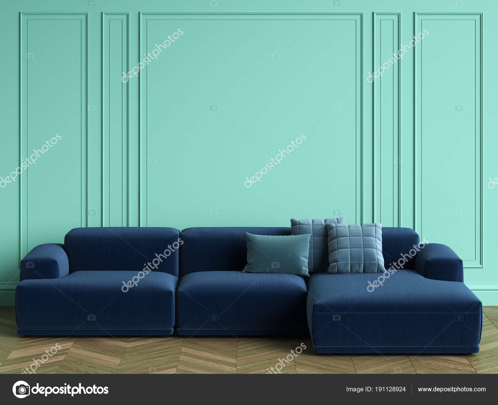 Blue Sofa Green Walls Baci Living Room