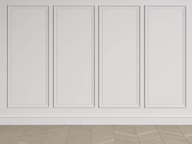 Klasik iç boş oda. Duvarlar kalıplar ile. Zemin parke balıksırtı. Dijital Illustration.3d işleme