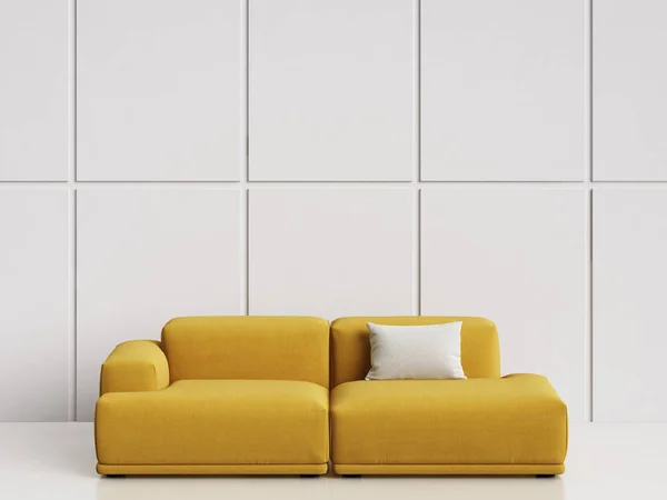 Współczesny Skandynawski Design Sofa Białe Puste Wnętrze Kopiować Miejsca Makieta — Zdjęcie stockowe