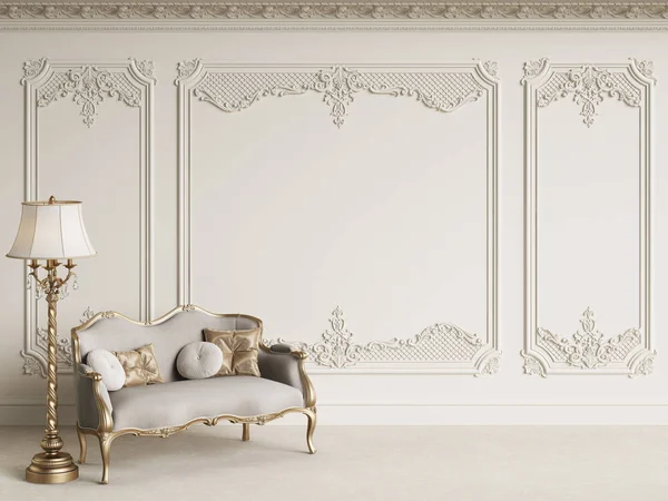 Classic Furniture Classic Interior Copy Space White Walls Mouldings Ornated — Stock Photo, Image