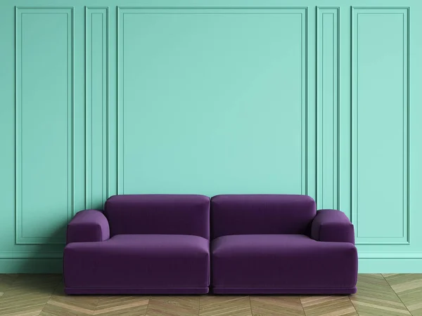 Sofá Violeta Interior Clásico Con Espacio Copia Paredes Color Turquesa — Foto de Stock