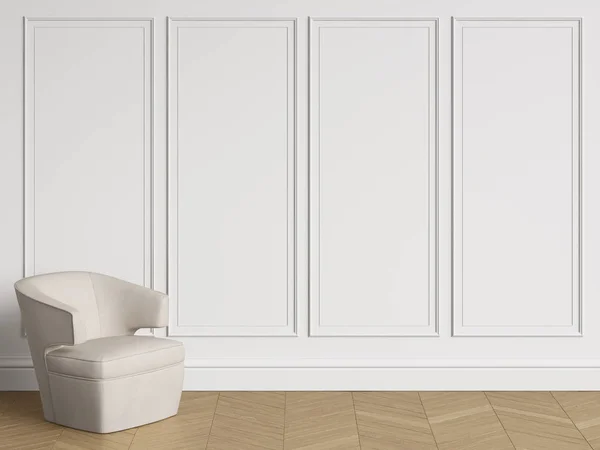 Kopya Alanı Ile Klasik Sandalyede Beyaz Duvarları Kalıplar Ile Zemin — Stok fotoğraf