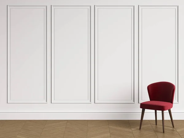 コピー スペースとクラシックな内装の椅子 モールディングと白い壁 床寄木細工のヘリンボーン デジタル Illustration レンダリング — ストック写真