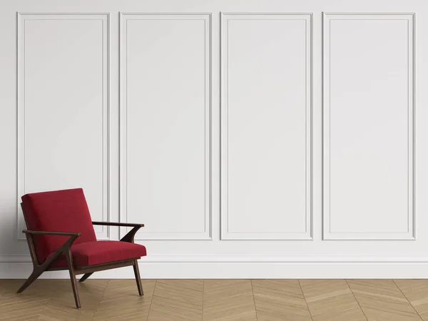 Kopya Alanı Ile Klasik Sandalyede Beyaz Duvarları Kalıplar Ile Zemin — Stok fotoğraf