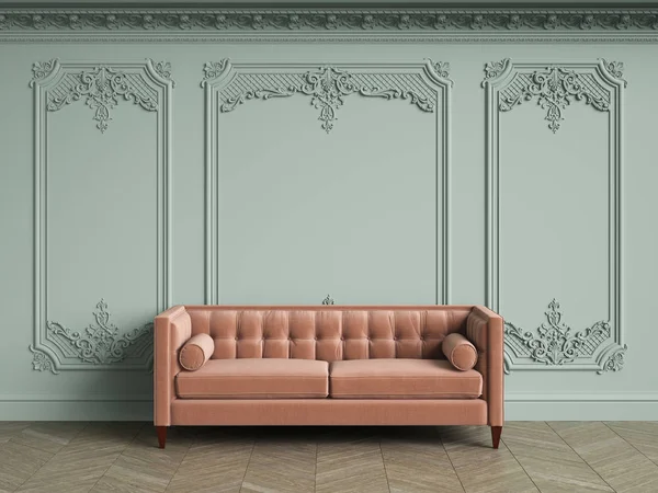 Roze Getufte Sofa Klassieke Vintage Interieur Met Kopie Ruimte Bleke — Stockfoto