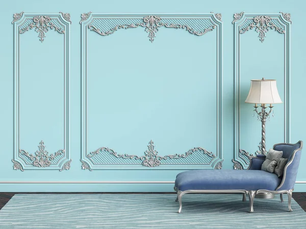 Classic furniture in blue and silver colors in classic interior