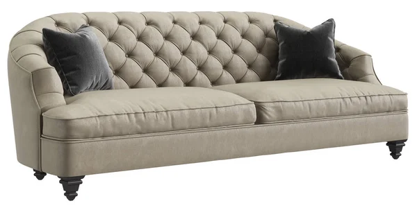 Klassieke getufte sofa ivoor kleur met 2 grijze kussens geïsoleerd op — Stockfoto