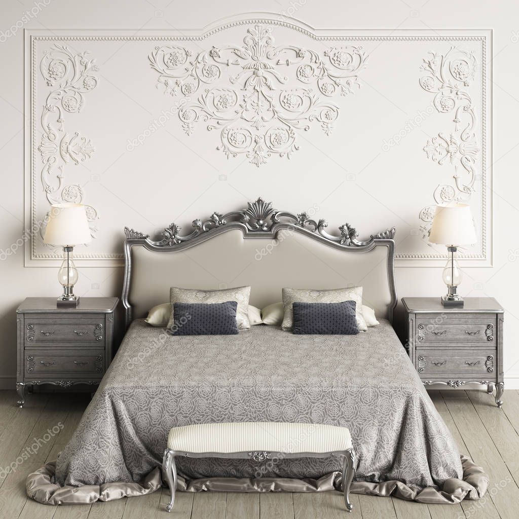 Classic bedroom interior.Digital illustration.3d rendering