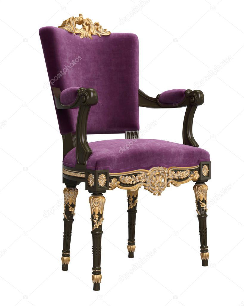 Classic baroque chair isolated on white background.Digital illustration.3d rendering