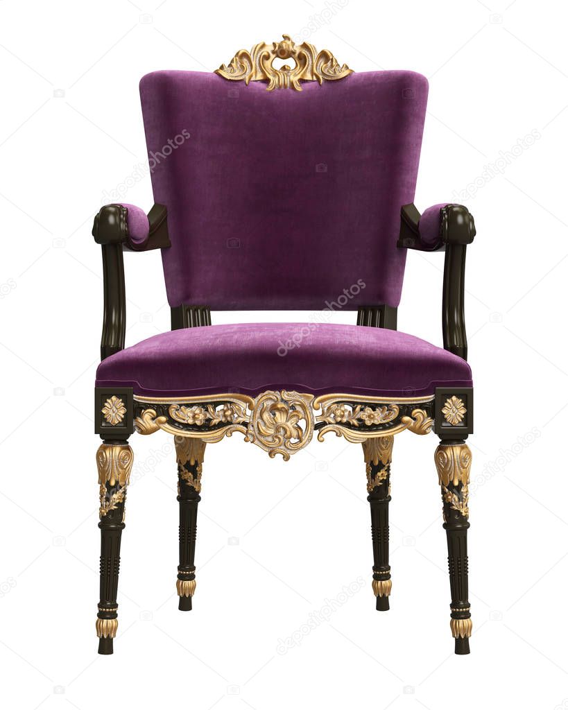 Classic baroque chair isolated on white background.Digital illustration.3d rendering