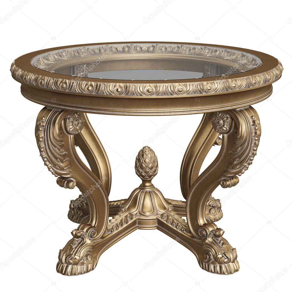 Classic baroque carved table isolated on white background.Digital illustration.3d rendering