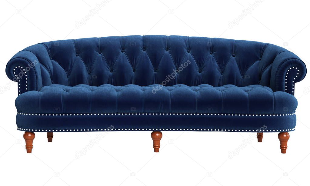 Classic tufted sofa isolated on white background.Digital illustration.3d rendering