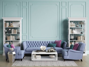 Kopya alanı 3d render ile klasik iç odası