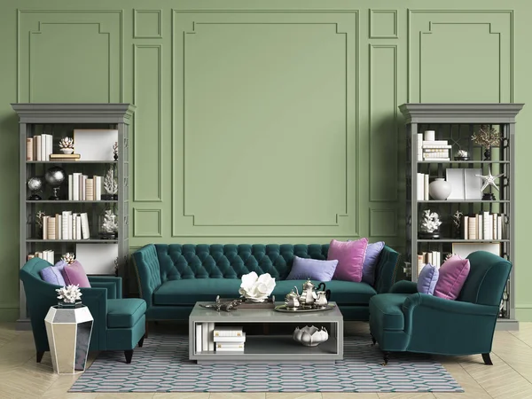 Interior clássico em cores verdes com espaço de cópia — Fotografia de Stock