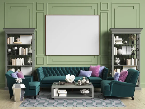 Classic interior in green colors with copy space — Stock Photo, Image