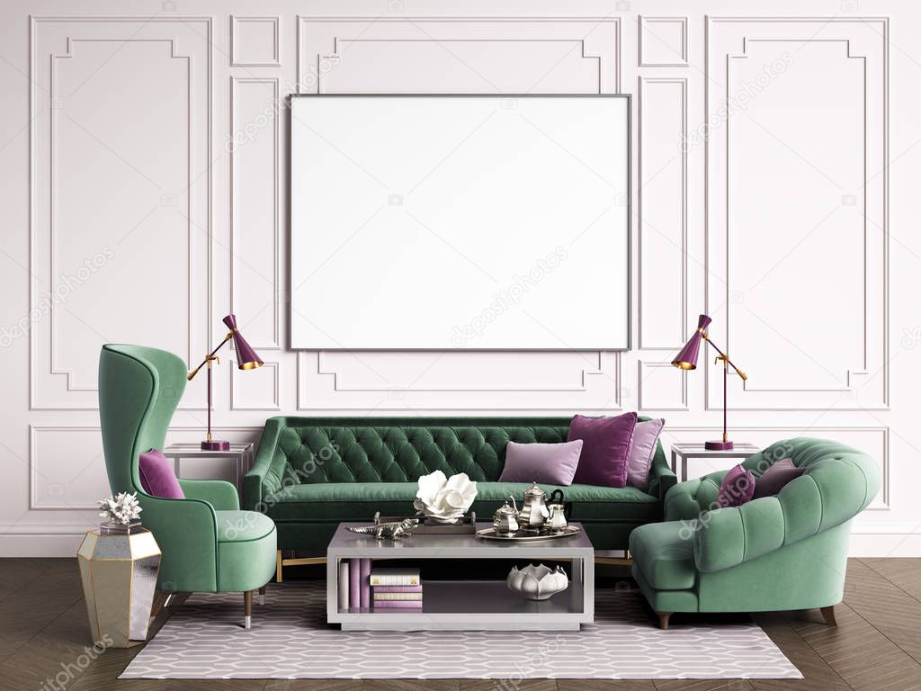 Classic interior room with copy space.3d rendering