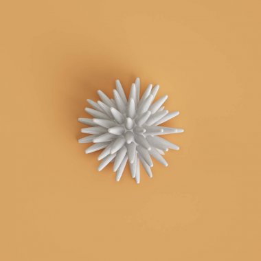 Sarı zemin üzerine beyaz deniz kıyısı heykel. 3D render