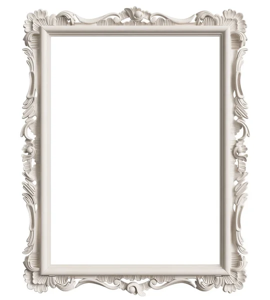 Moldura Branca Clássica Com Decoração Ornamento Isolado Fundo Branco Ilustração — Fotografia de Stock