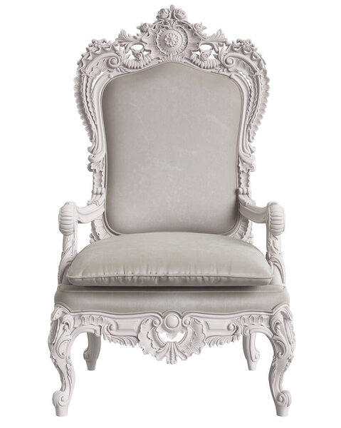 Classic baroque armchair in ivory color isolated on white background.Digital Illustration.3d rendering