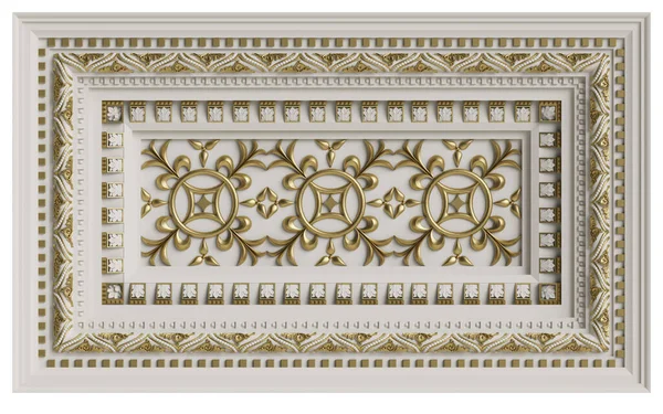Klasik Tavan Kaplaması Altın Süslemeli Beyaz Alçı Süslemesi Dijital Çizim — Stok fotoğraf
