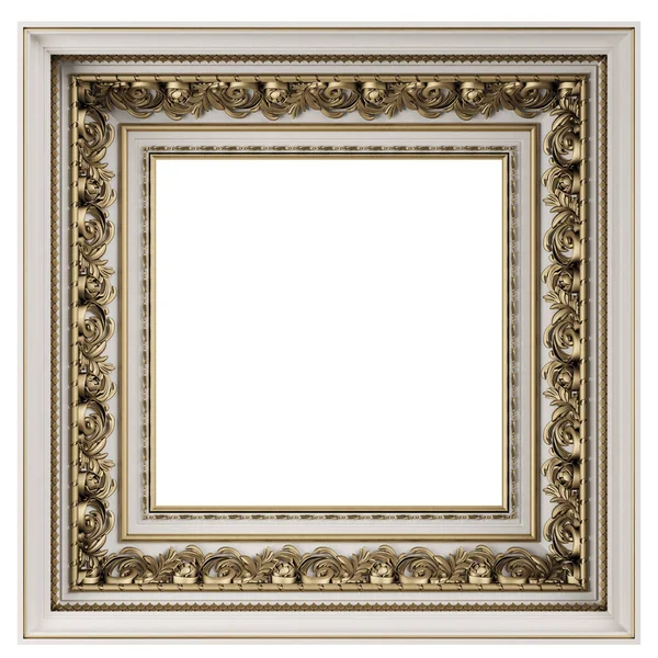 Klassiek Wit Frame Met Gouden Ornament Decor Digitale Illustratie Destructie — Stockfoto