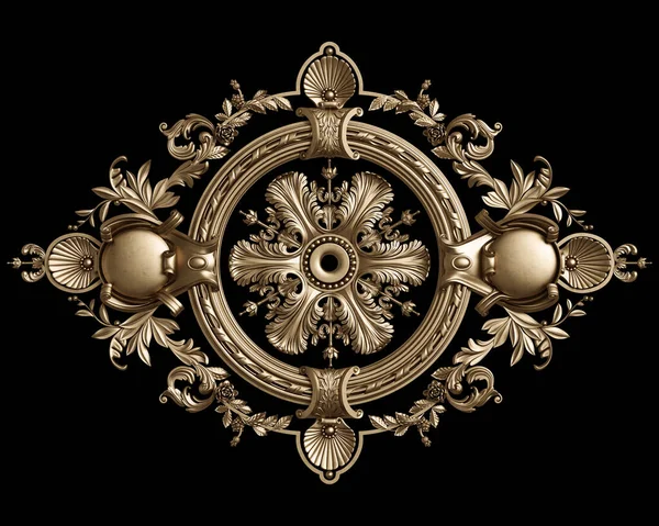 Klassieke Gouden Ronde Frame Met Ornament Decor Geïsoleerd Zwarte Achtergrond — Stockfoto